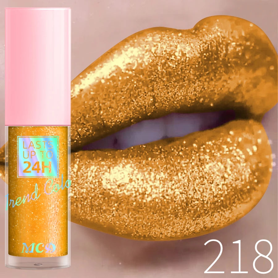 18 Colors Diamonds Glitter Lip Gloss Long Lasting Waterproof Liquid Lipstick Pearl Shining Lip Color Sparking Lip Makeup Women