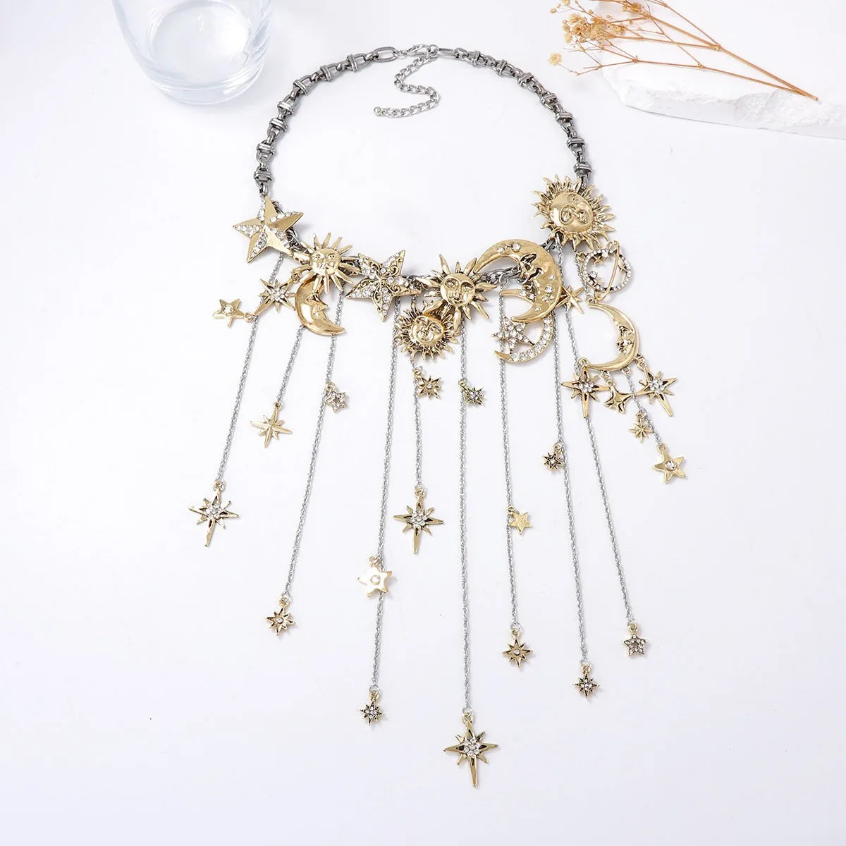 Necklace – Retro Stars Moon Tassels – Zinc Alloy | KIMLUD
