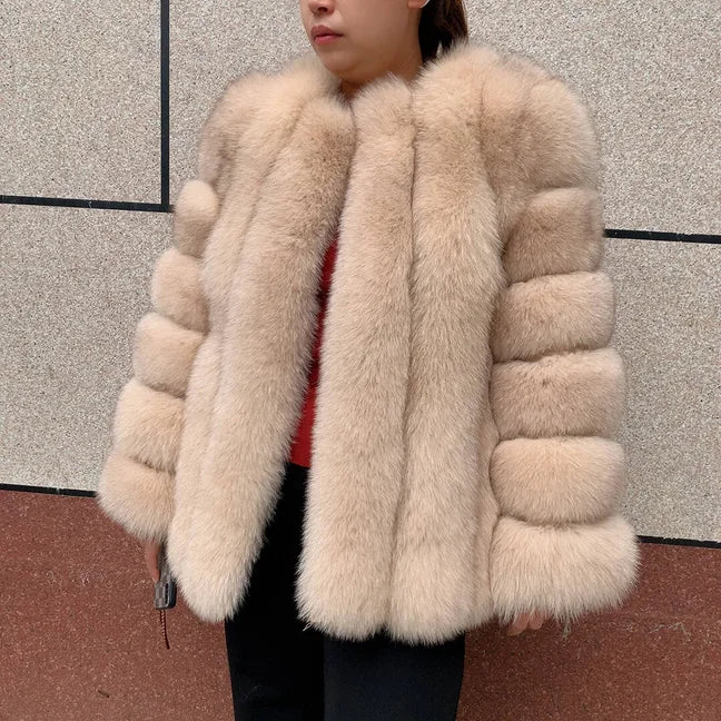New women's vertical hooded Real fox fur coat for autumn and winter fashion natural fur jacket vertical hooded raccoon fur coat