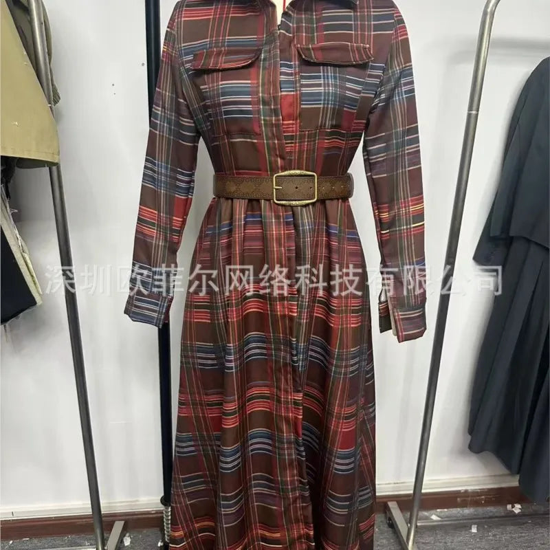 Long Sleeve Shirt Dress – Grid Printed – Jersey – Loose Fit | KIMLUD