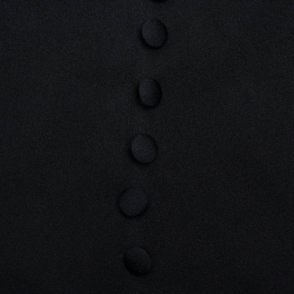 Polyester Single Breasted Stand Collar Bodycon Mini Dress — Black | KIMLUD