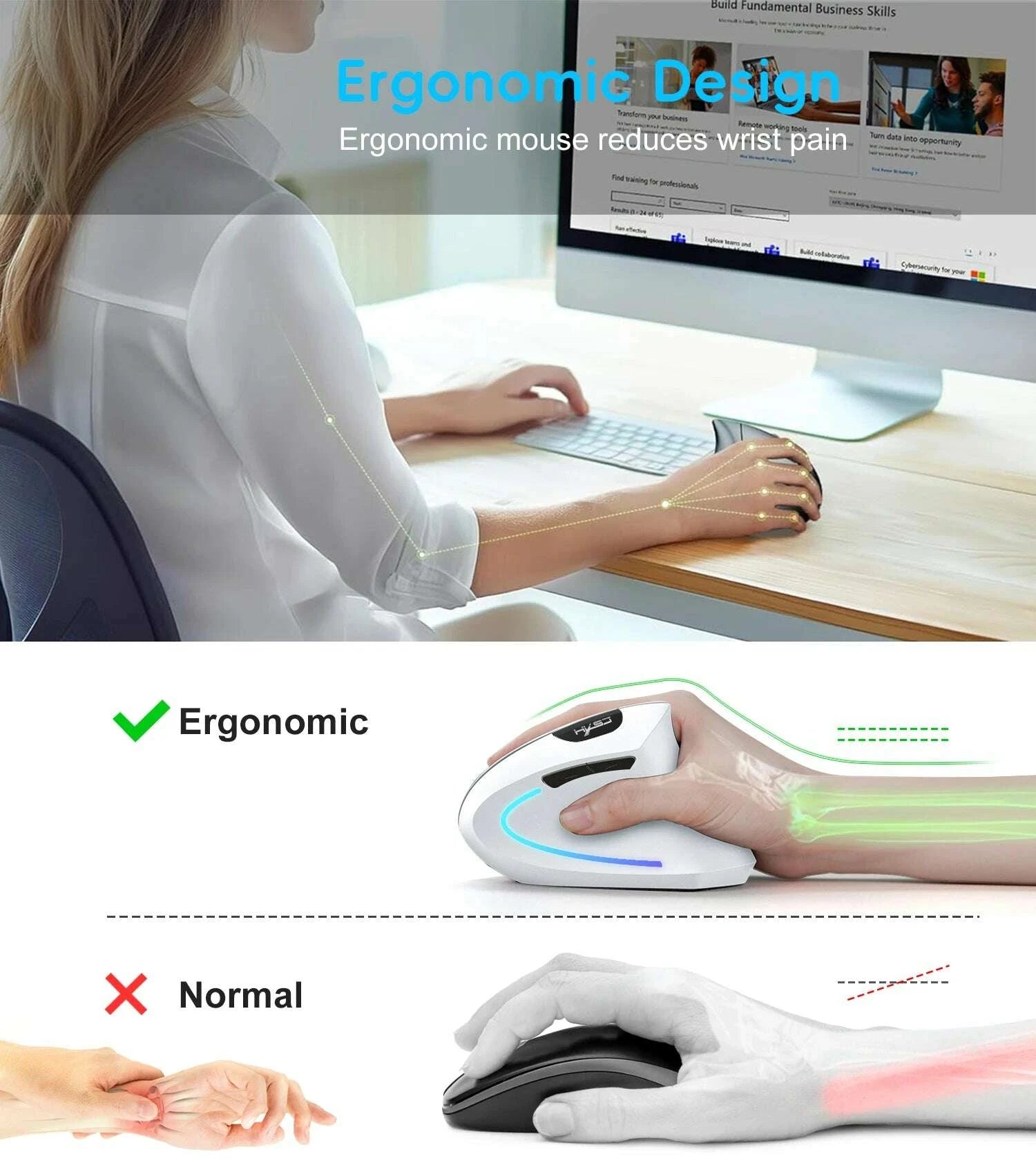 KIMLUD, 2025 New arrival HXSJ dual mode vertical mouse ergonomic ABS 600mAh rechargeable 2400DPI  Type-c interface wireless mouse for pc, KIMLUD Womens Clothes