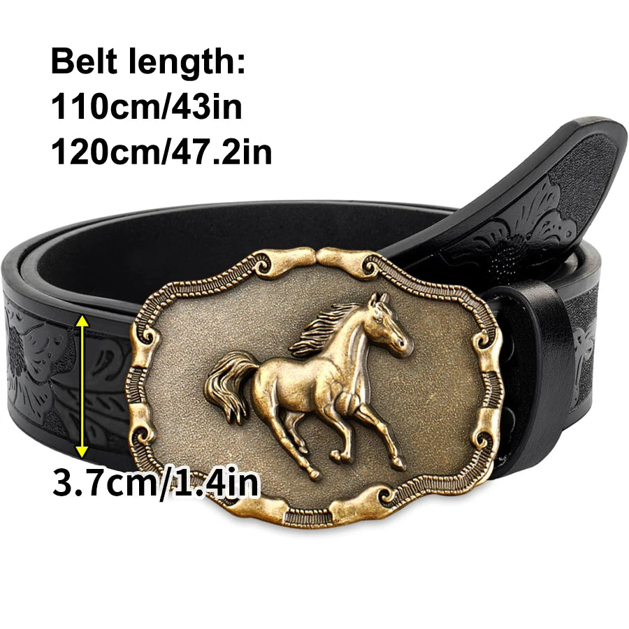 Belt – Galloping Horse Buckle – Metal Buckle – Golden | KIMLUD