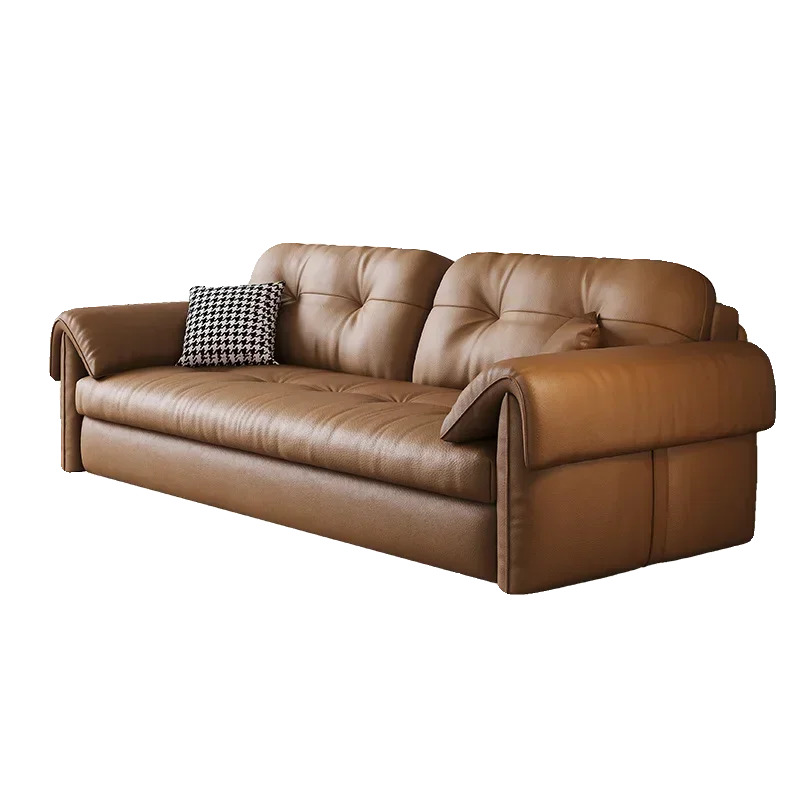 Faux Leather Sofa Bed Italian Modern Silhouette With Convertible Chaise Lounge — Brown | KIMLUD