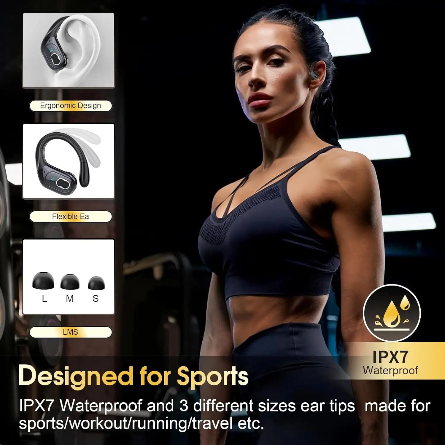 Glossy Plastic True Wireless Sport Earbuds With LED Touch Controls And Auto Pairing — Black | KIMLUD