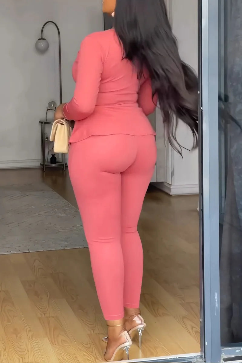 KIMLUD, Pant Set Women Two Piece Sets V Neck Elegnt Work Solid Casual Slim Fit High Waist Tops Matching Sets Long Pants Slim Fit 2025, KIMLUD Womens Clothes