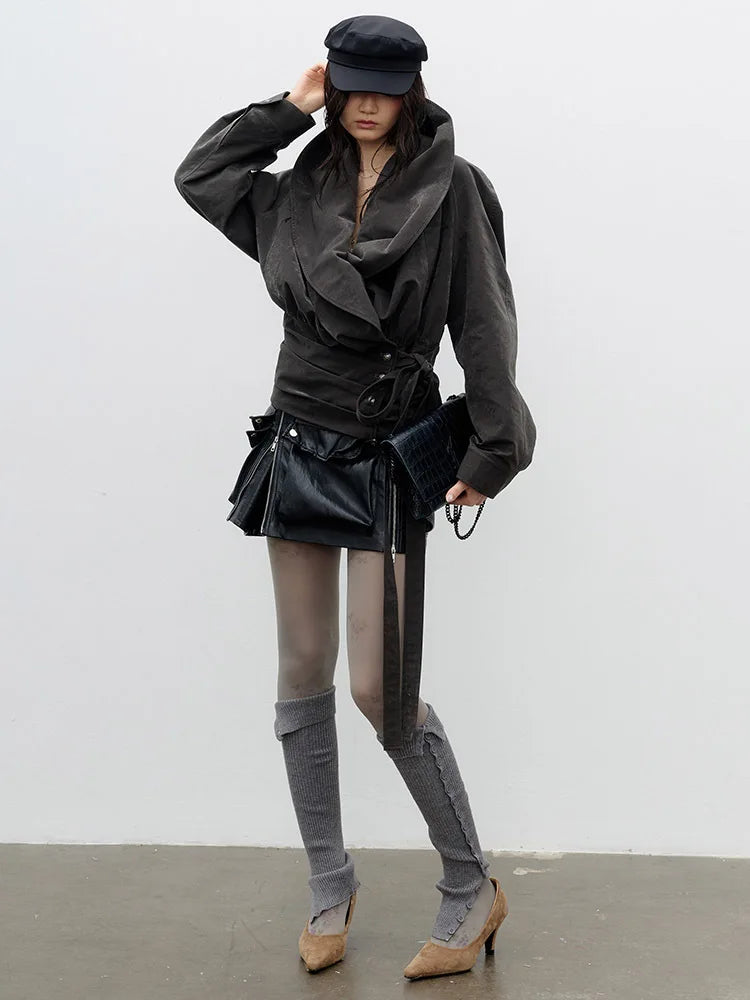 Jacket – Vintage Bandage Flocking – Polyester – Dark Gray | KIMLUD