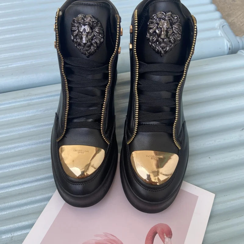 High-Top Zip-Decorated Sneaker With Breathable Mesh Lining — Black | KIMLUD