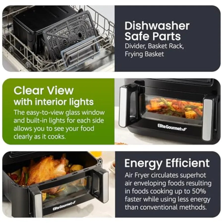 Dual Zone Air Fryer Oven 11QT Divider — Black | KIMLUD