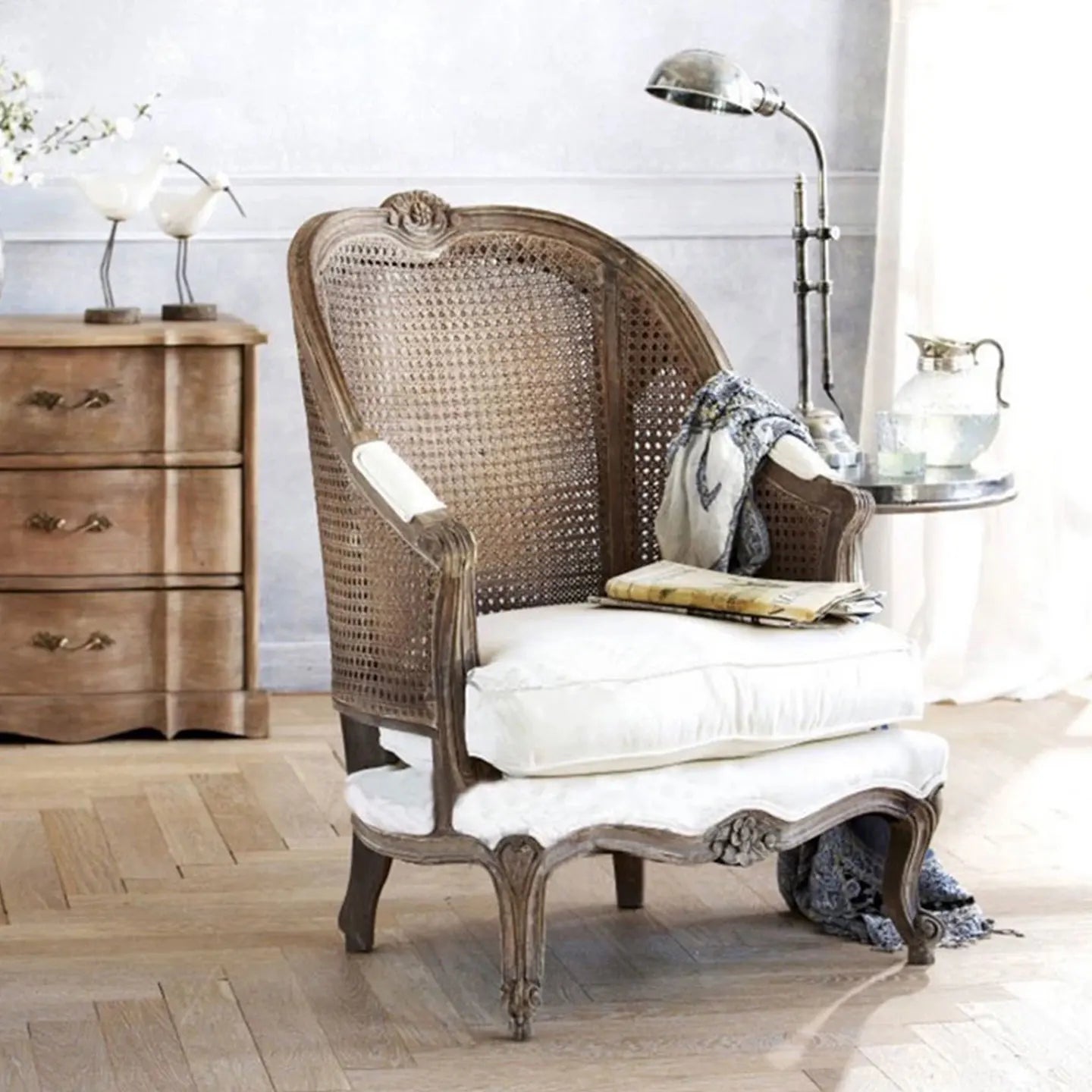 LXC solid wood braided rattan sofa chair retro old living room balcony single studio design sofa