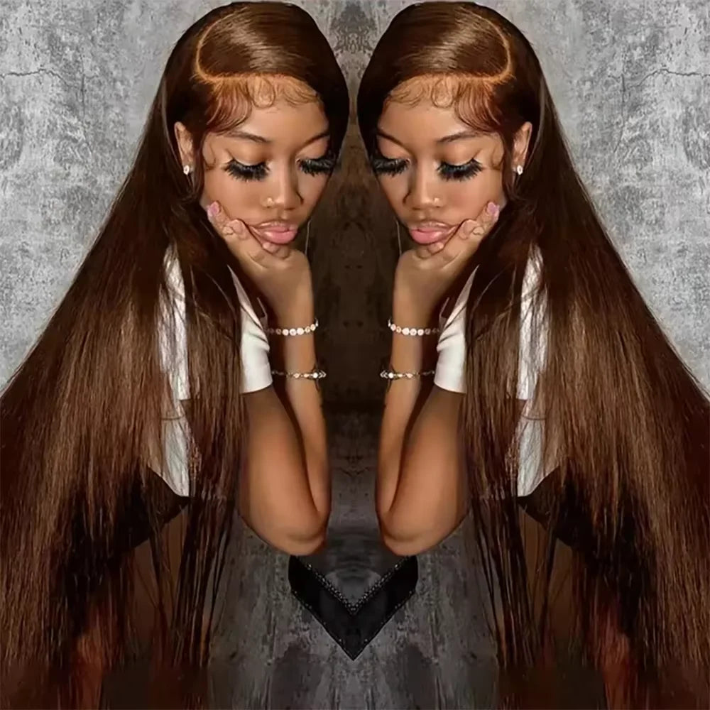 Lace Frontal Wig – Bone Straight – Remy – Chocolate Brown | KIMLUD