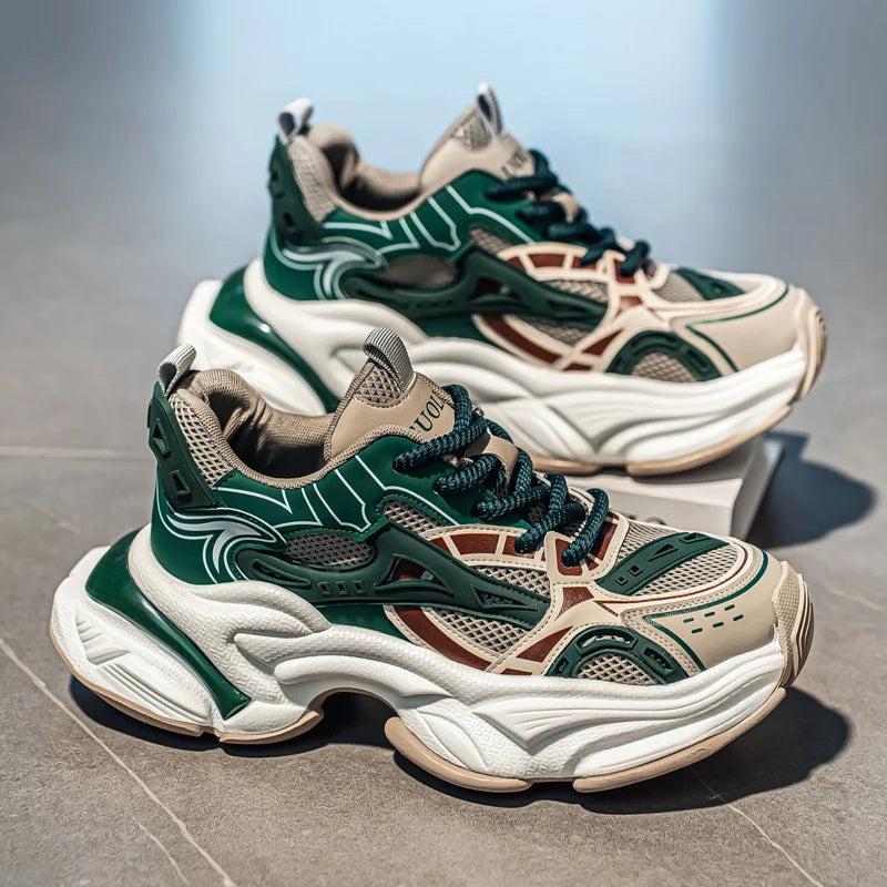 Men's Chunky Sneakers – Height Increasing Platform – Leather Fabric | KIMLUD