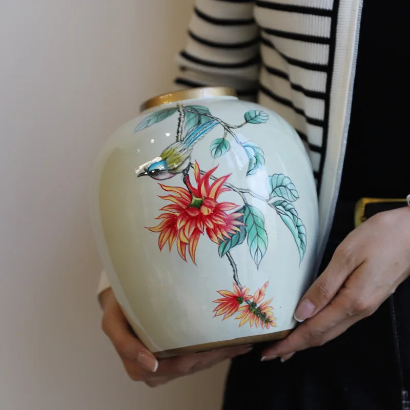 New Chinese-style ceramic vase, high-end painted vase, living room home decoration art piece