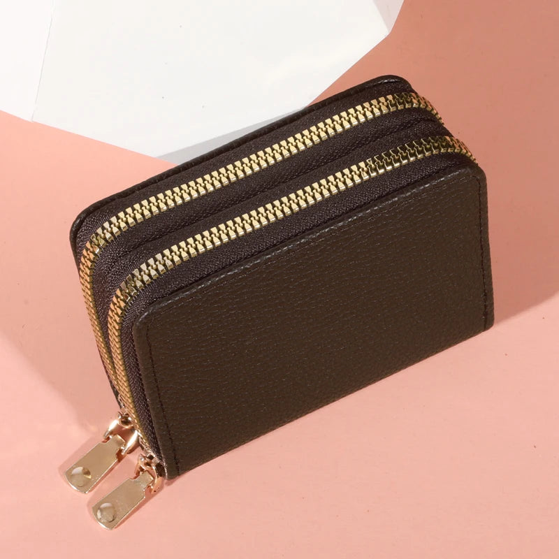 Zippered LycheePattern Coin Purse — Black | KIMLUD