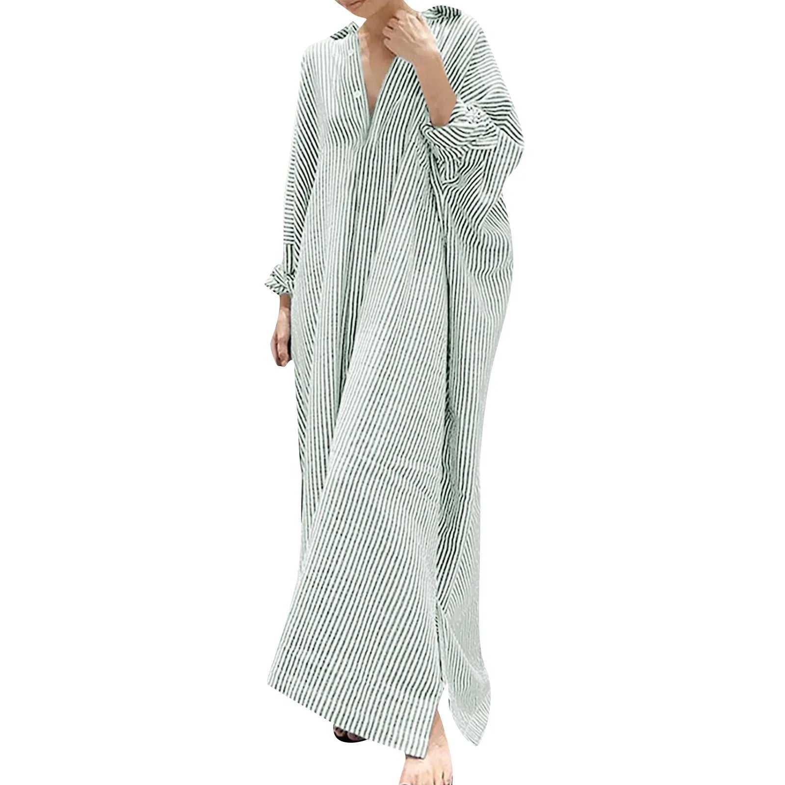 Cotton Maxi Dress Striped — Red and White | KIMLUD
