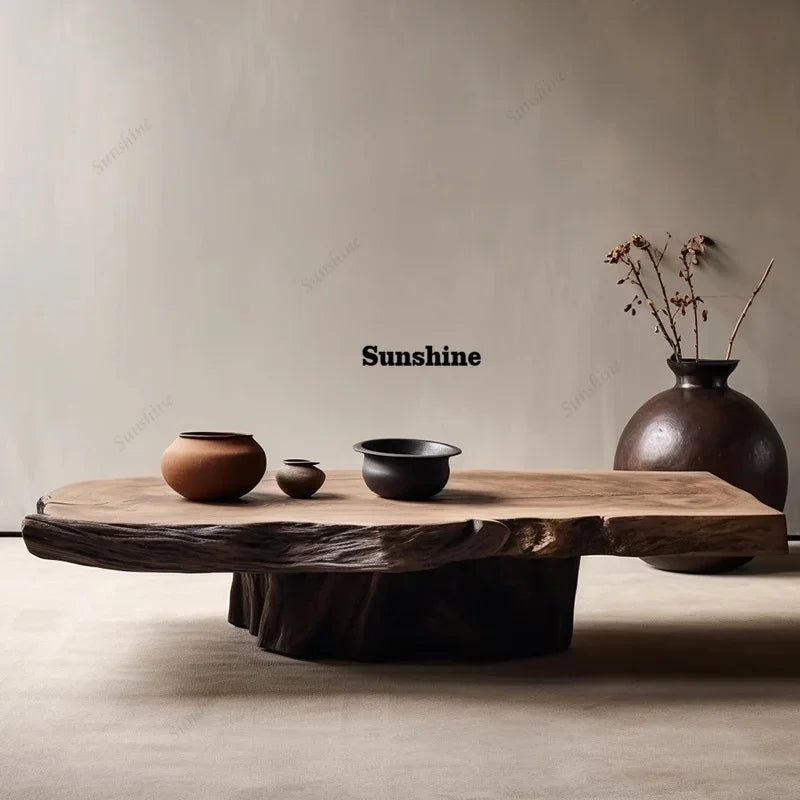 Wood Coffee Table Minimalist Modern Statement Piece For Living Rooms — Natural Wood Tone | KIMLUD