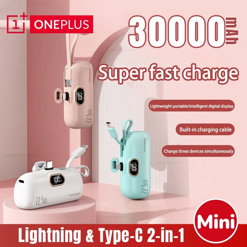 Oneplus Portable 30000mAh Power Bank Capsule Mobile Power Supply Emergency Mini External Battery Fast Charging For iPhone Xiaomi