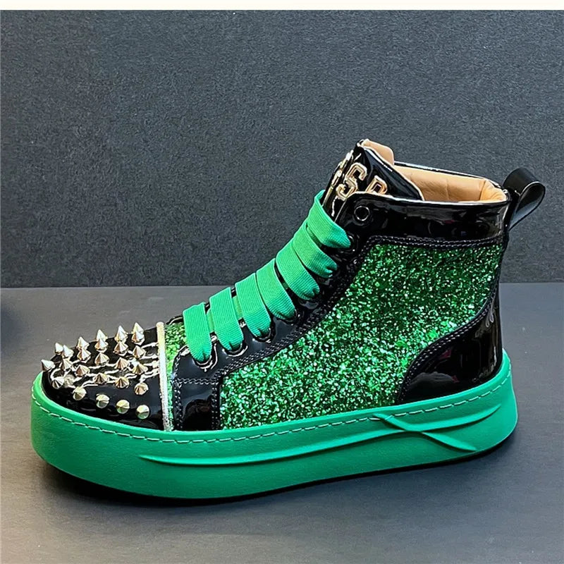 Men's Sneakers – Rhinestone Platform – Casual Silhouette | KIMLUD