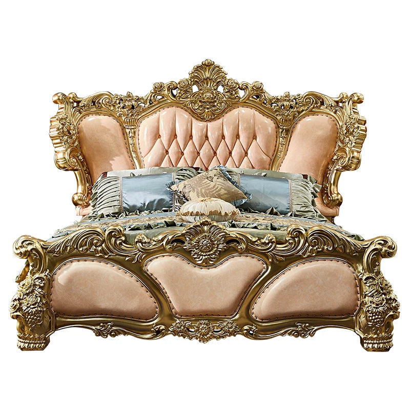 European Romantic Wood Bed With Castle Aesthetics And Built-In Storage — Walnut | KIMLUD