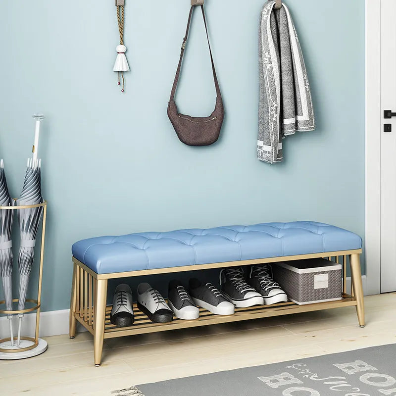 Modern Entryway Metal Shoe Cabinet Luxury Living Room Sofa Stool with Cushion Scandinavian Changing Stool Home Hall Furniture