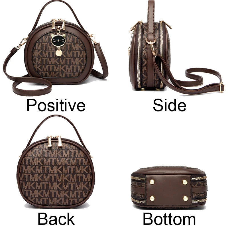 PU Leather Circular Crossbody Bag Sequined Letter — Off-White | KIMLUD