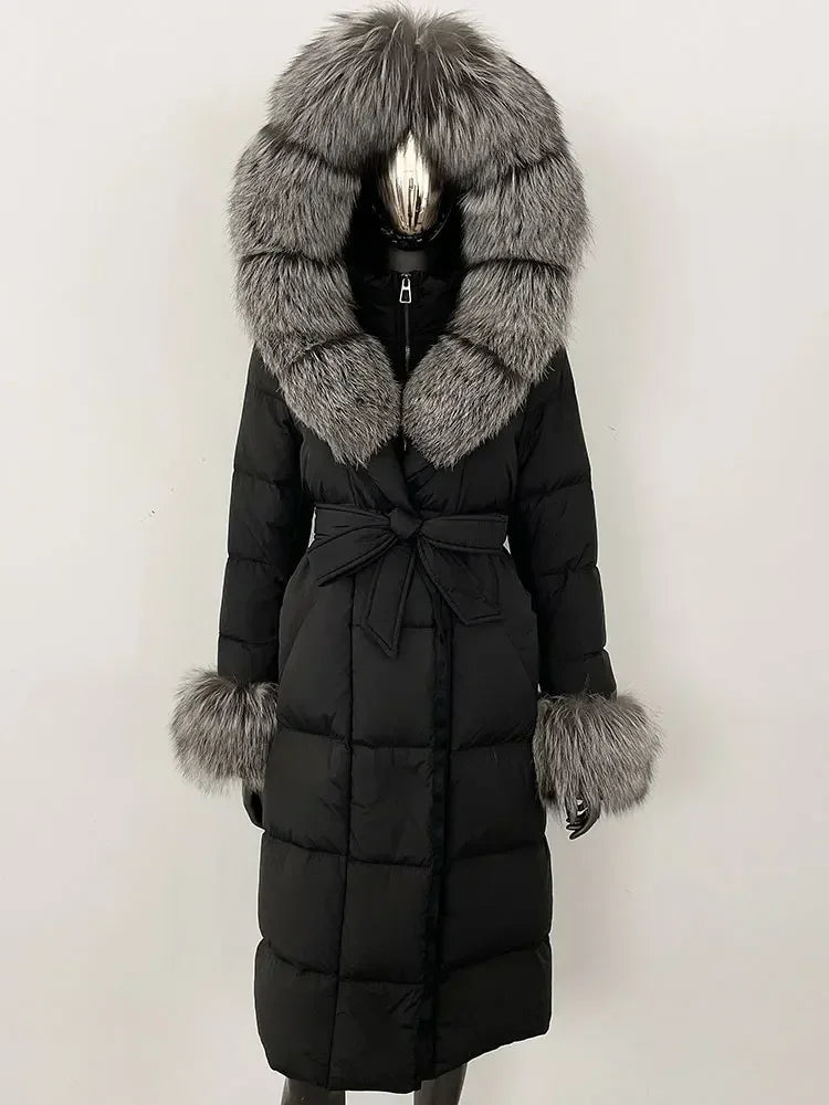 Down Coat – Fur Collar Hooded – Duck Down – White | KIMLUD