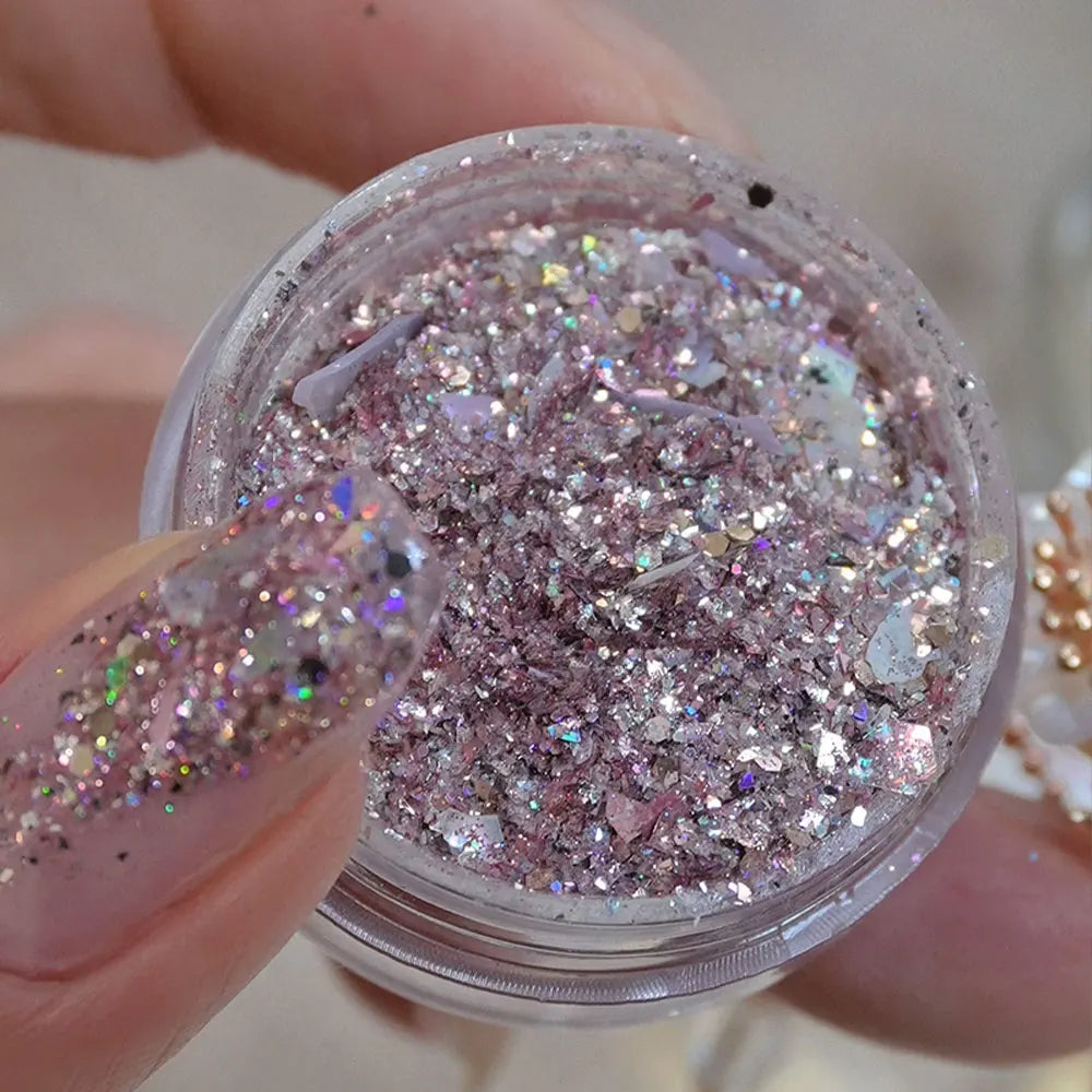 1Pcs Shimmer Gold/Rose Holographic Mica Nail Flakes Chrome Opal Iridescent Nail Glitter 0.5g Nail Epoxy Nail Gel Polish Powder