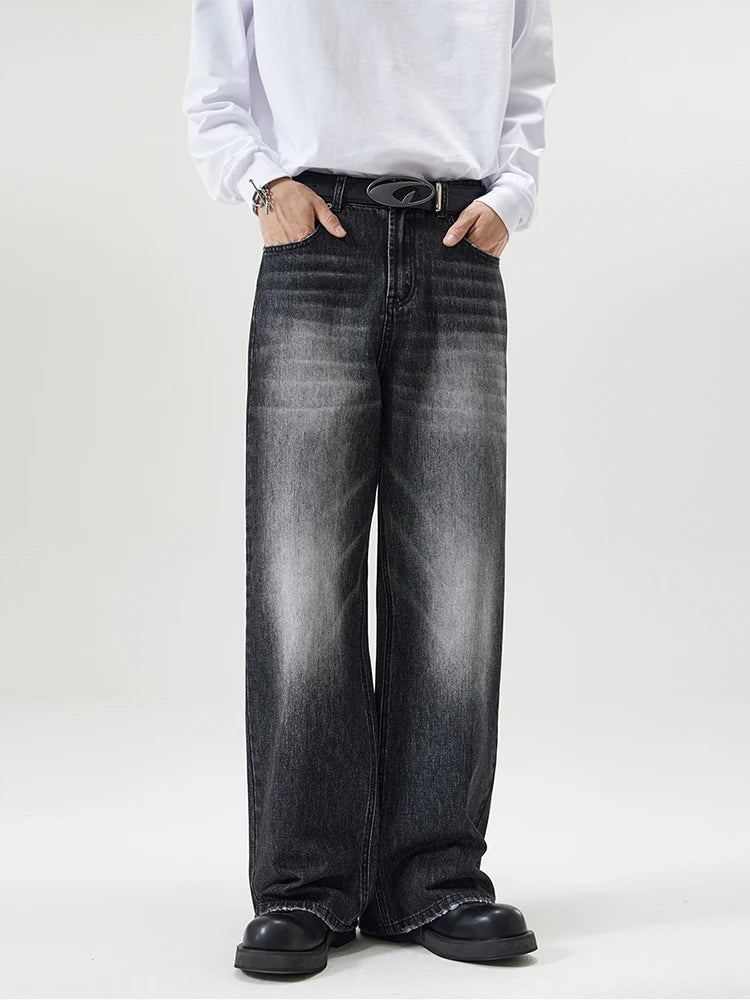 4 Colors Autumn Vintage Distressed Men's Baggy Straight Jeans Fashion Korean High Street Denim Pants Streetwear Male Trousers