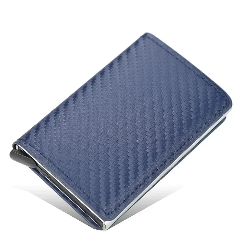 KIMLUD, Carbon Fiber Card Holder Wallets for Men RFID Portable Trifold PU Slim Mini Wallet Male Purses Wallet Women pasjeshouder, Blue Carbon Fiber 3, KIMLUD Womens Clothes