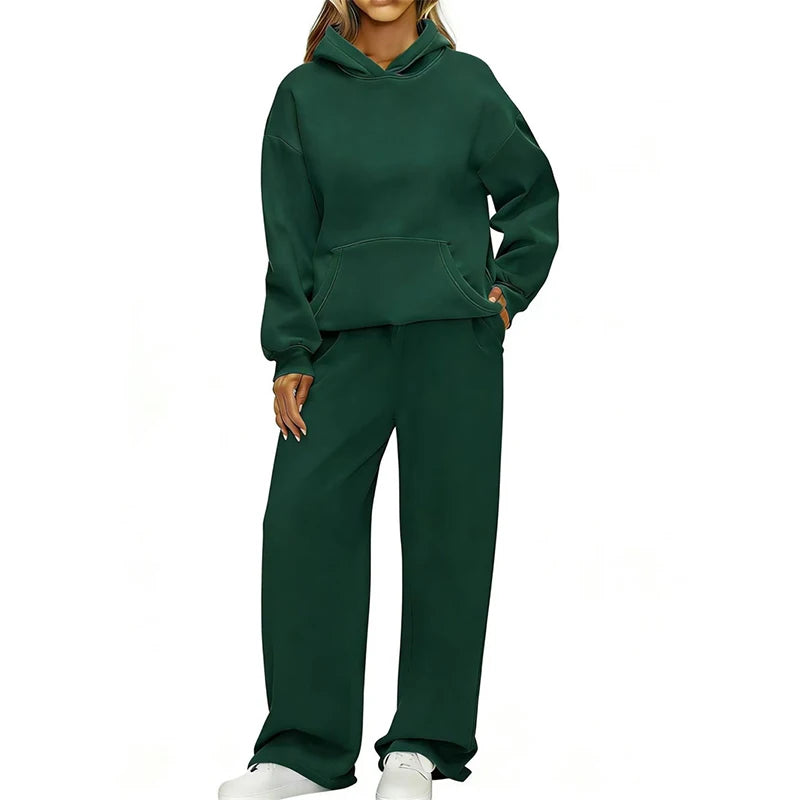 Terry Knit Hoodie Two-Piece Set Relaxed — Black | KIMLUD