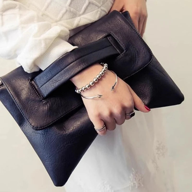 PU Leather Envelope Crossbody Clutch — Black | KIMLUD