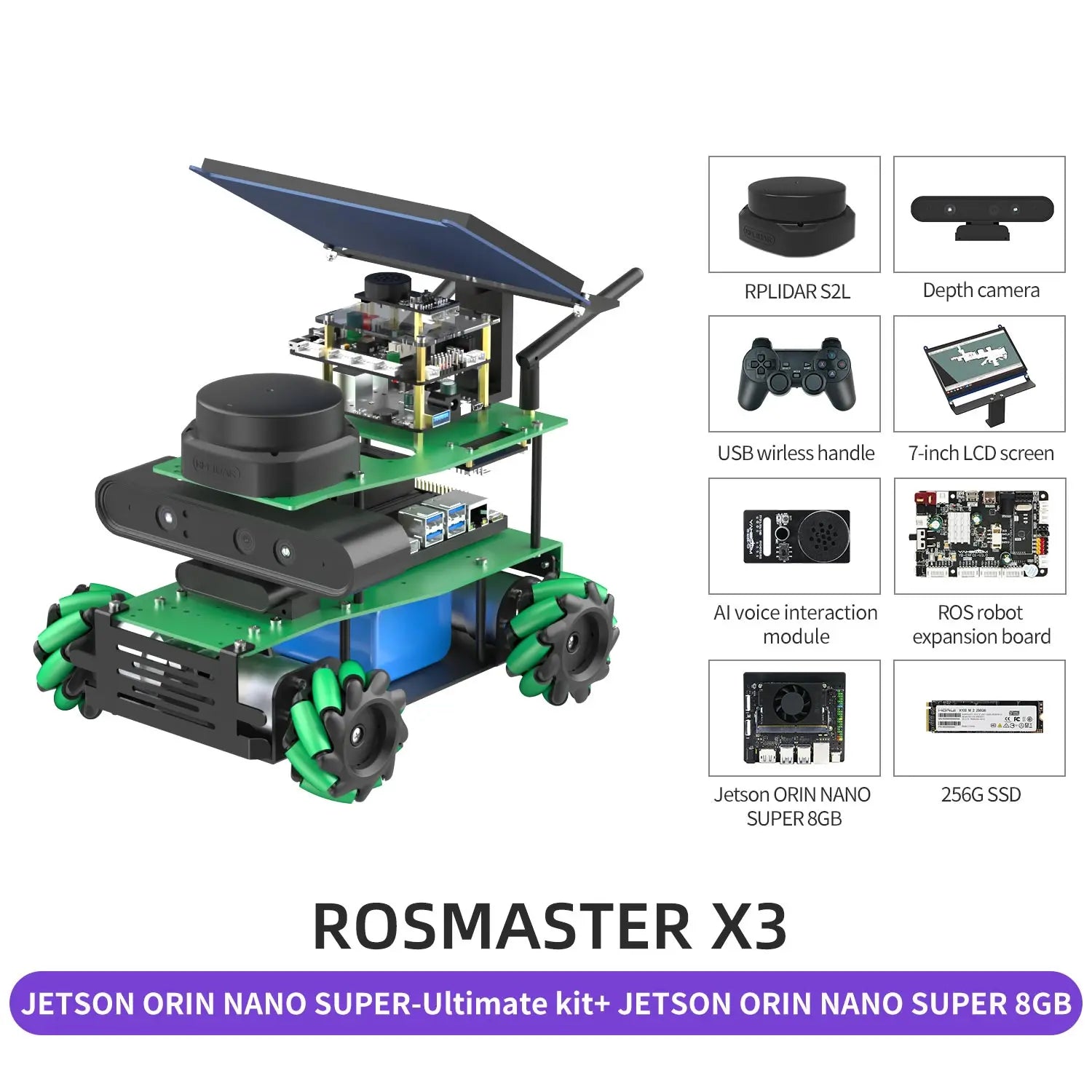 ROSMASTER X3 ROS2 Robot Aluminum Alloy Frame Autopilot Lidar Mapping for Jetson NANO Orin NX SUPER Orin NANO SUPER Raspberry Pi5