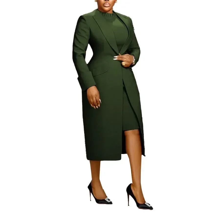XTOCEAN Women's Set Full Sleeve Long Blazer Coat+ Long Dress Suit  Winter Streetwear Two 2 Piece Set Africa OL Work Outfits
