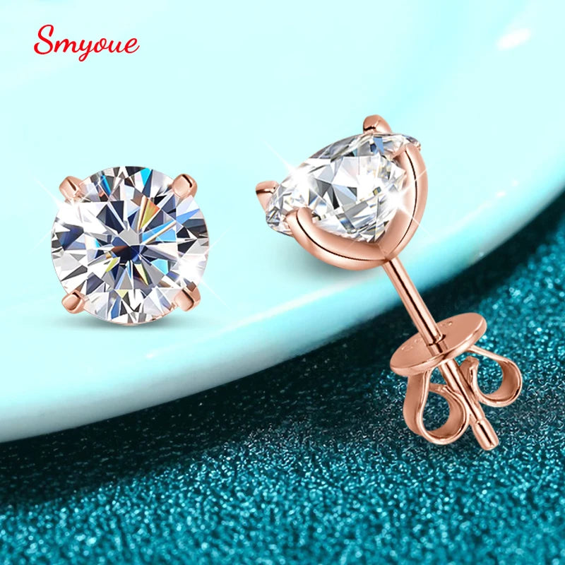 Moissanite Stud Earrings 0.2-3CT Round Cut, Classic Rose Gold S925 — Rose Gold | KIMLUD