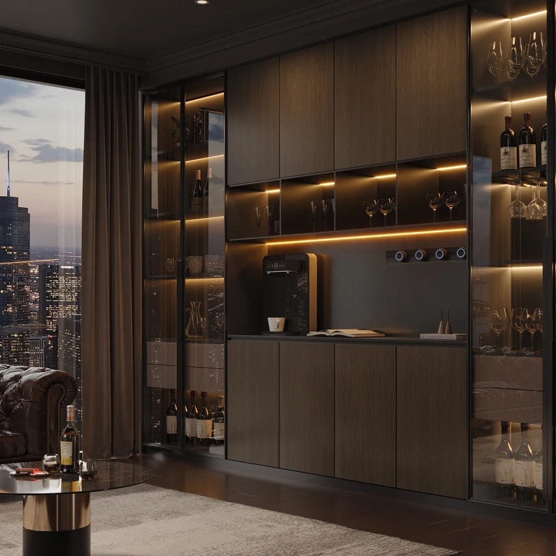 Minimalist Modern Storage Cabinet With Glass Panels — Espresso | KIMLUD
