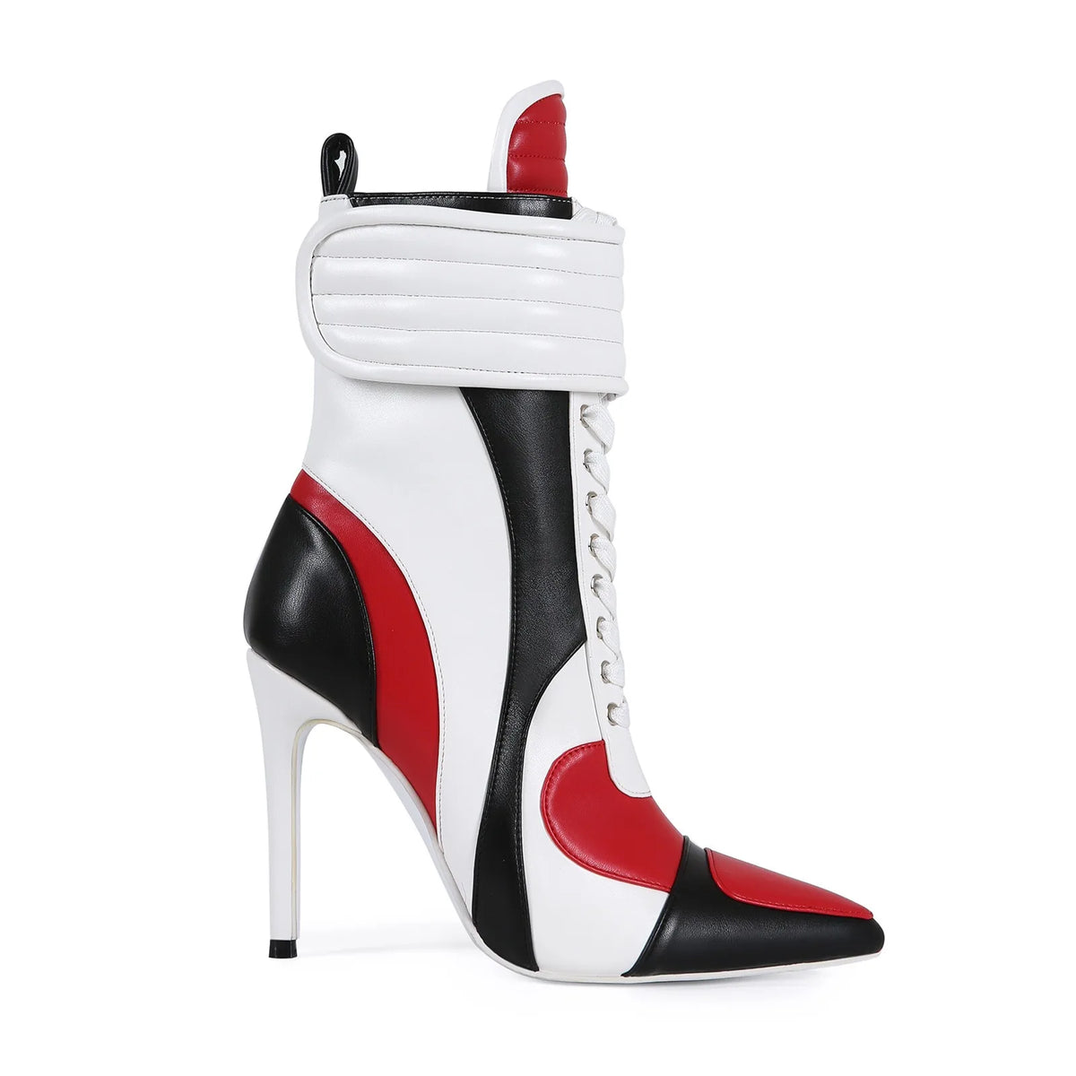 Ankle Boots – Color Block Lace Up – Pointed Toe Stiletto – PU | KIMLUD