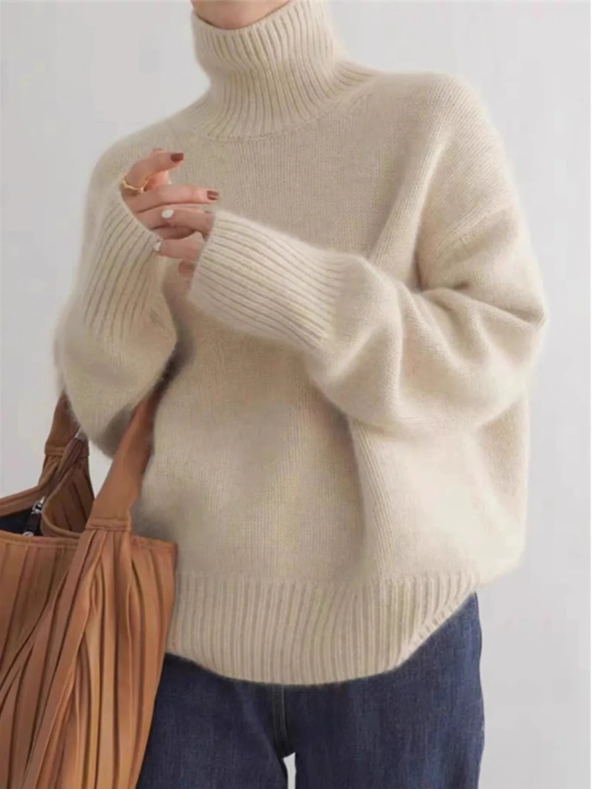 Turtleneck Sweater – High Neck – Cashmere – Loose Fit | KIMLUD