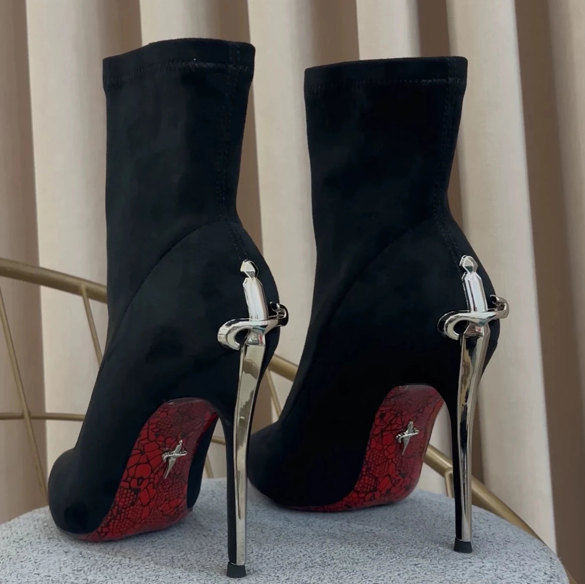 Velvet Boots "High Heel Ankle Boots" Winter — Red | KIMLUD