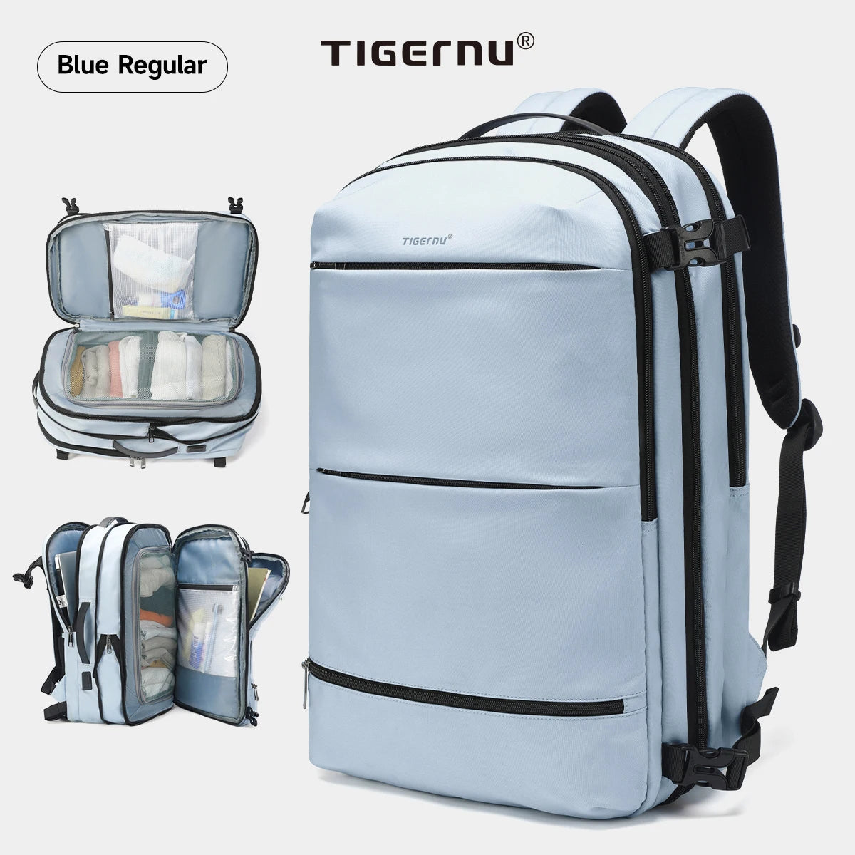 Tigernu Vacuum Compression Backpacks Men Travel Backpack Expandable USB Bag Large Capacity 17 Laptop Bags For Schoo Cabin Bags