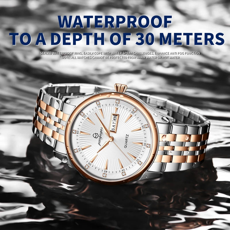 PENGAGAR Luxury Men's Watches Waterproof Stainless Steel Luminous Men Watch Date Chronograph High Quality Quartz Male Wristwatch