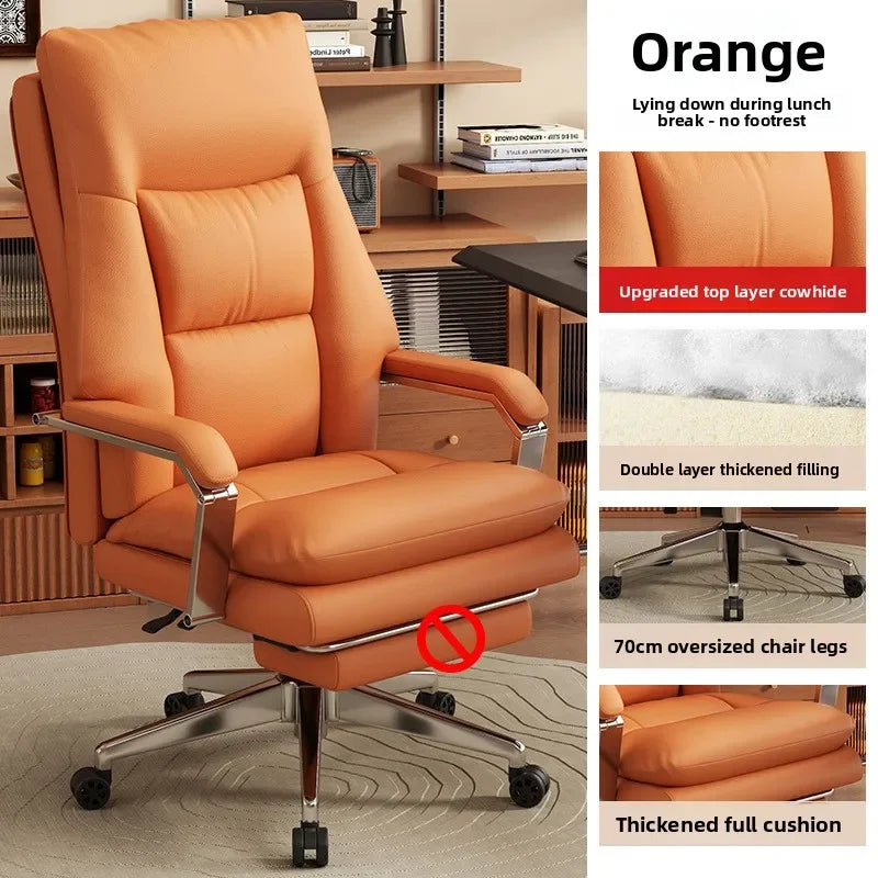 KIMLUD, Leather Boss Chair Office Chair Recumbent Back Study Chair Ergonomic Home Computer Chair, KIMLUD Womens Clothes
