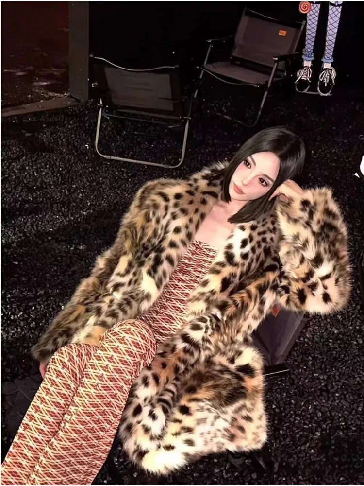 Faux Fur Coat – Leopard Print Long – Faux Fur – Leopard Print | KIMLUD