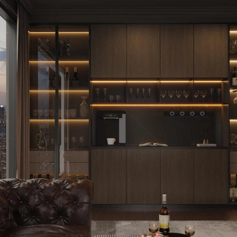 Minimalist Modern Storage Cabinet With Glass Panels — Espresso | KIMLUD