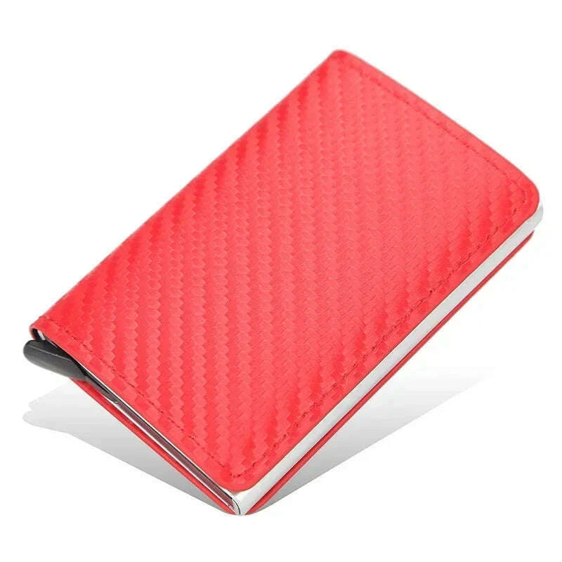 KIMLUD, Carbon Fiber Card Holder Wallets for Men RFID Portable Trifold PU Slim Mini Wallet Male Purses Wallet Women pasjeshouder, Red Carbon Fiber 3, KIMLUD Womens Clothes