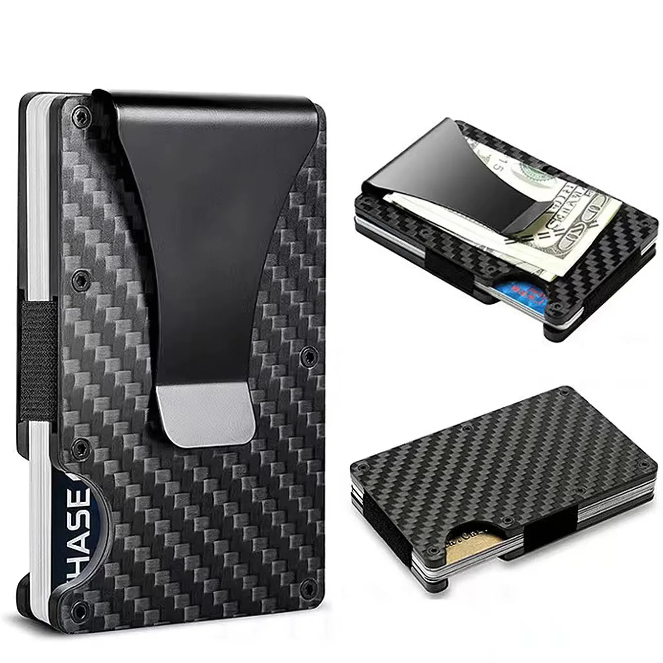 Small Minimalist Male Purse Carbon Fiber RFID Blocking Card Holder - Slim Thin Mini Wallet for Men, Metal Anti-Theft Money Bag