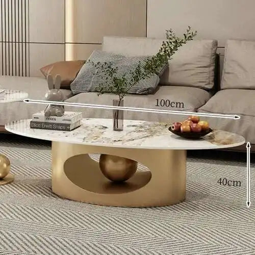 Marble Effect Coffee Table Nordic Oval — White | KIMLUD