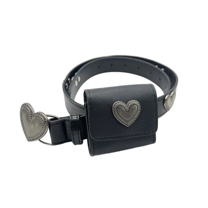 PU Leather Belt No Buckle Retro Heart Design — Black | KIMLUD