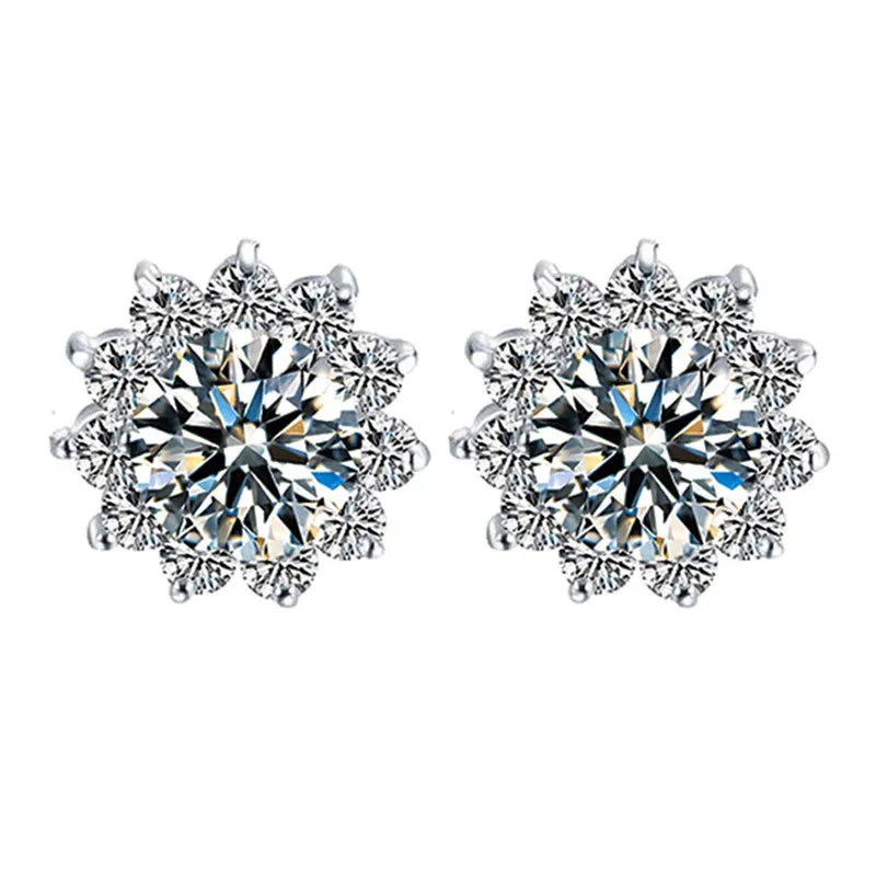 Copper Stud Earrings Round Cubic Zirconia — Water Blue | KIMLUD