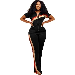 Elastane-Polyester Patchwork Tracksuit Set Jacket and Pant — Deep Purple | KIMLUD