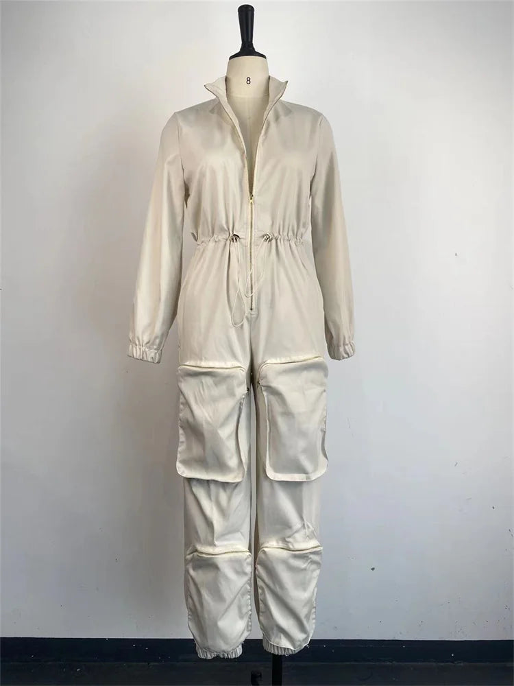 Jumpsuit – Zipper Cargo Design – Broadcloth | KIMLUD